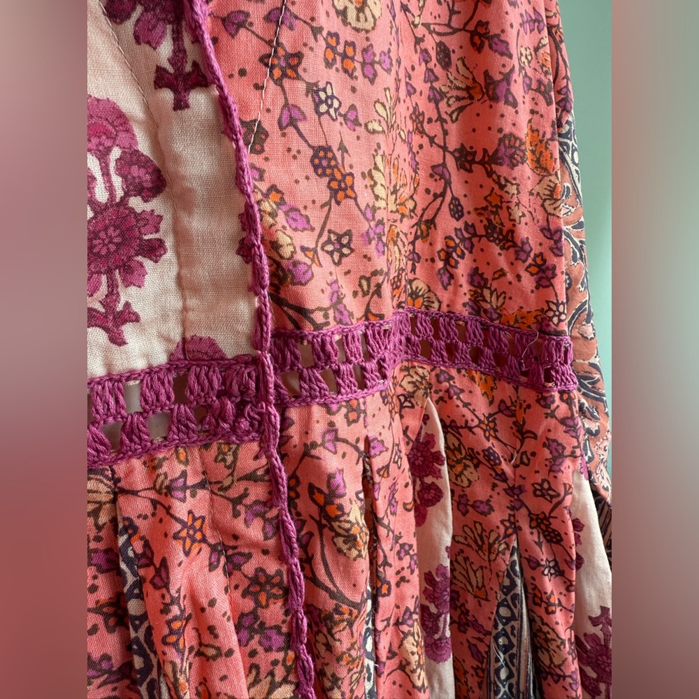 FP Free People Mini Dress Tunic Hazy Baby Printed Crochet S - Picture 10 of 11